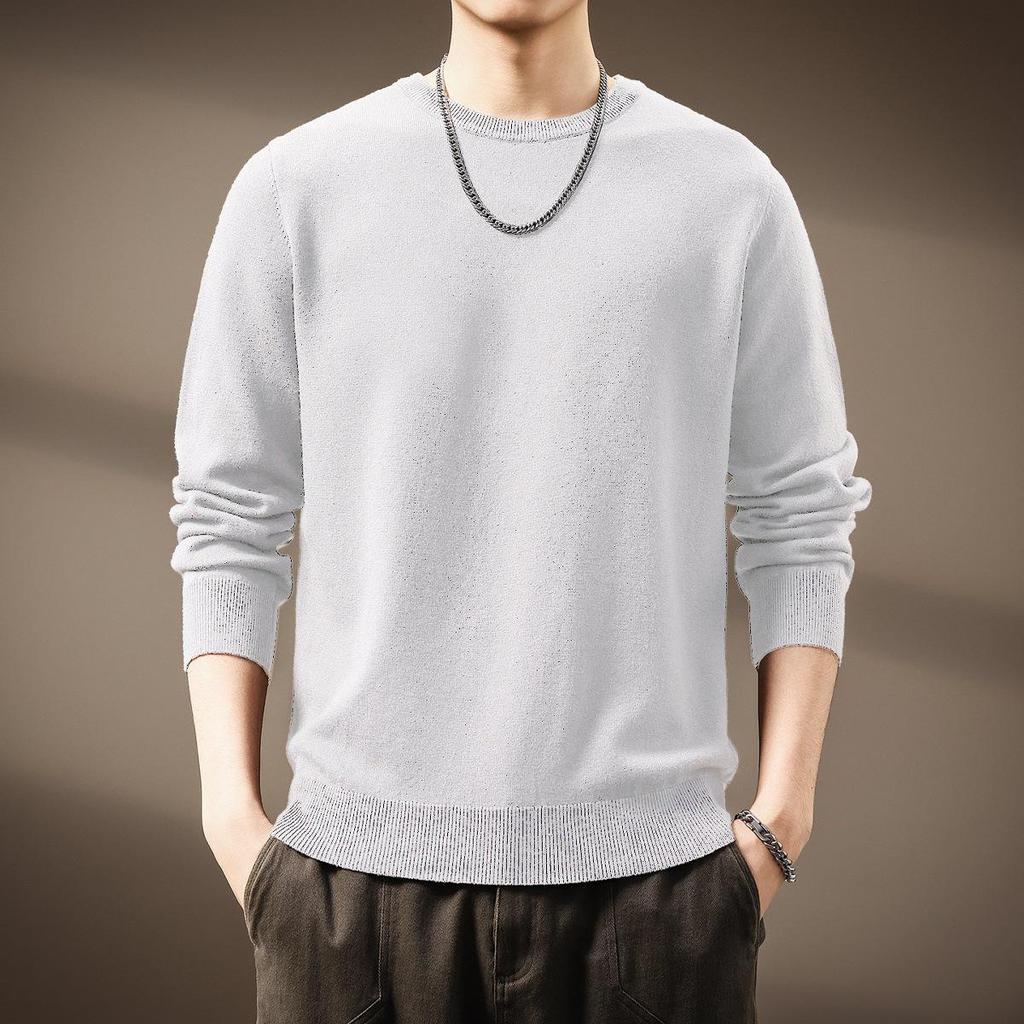 Pull en Maille Douce Couleur Unie Haut de Gamme pour Homme - Hiver Décontracté Col Rond