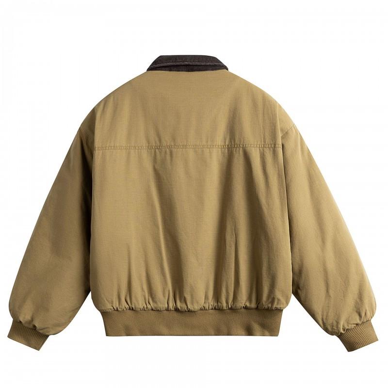 Unisex Vintage Japanese Style Washed Cotton Utility Jacket Winter Loose Fit Warm Outerwear Gray Green Khaki