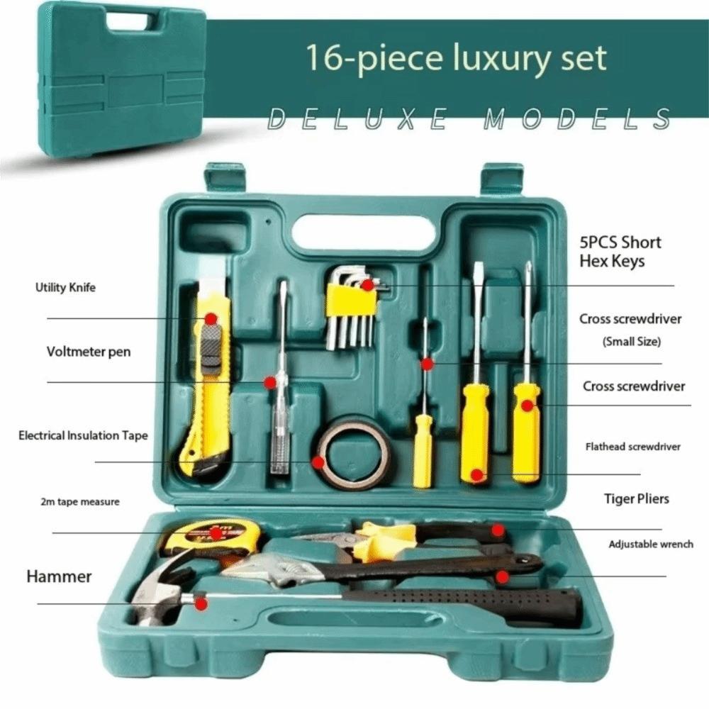 Emergency 12/16 Pcs Tools Set Household Compact Hand Tool Kit Professional Plastic Toolbox Toolbox Storage Case Car Repair