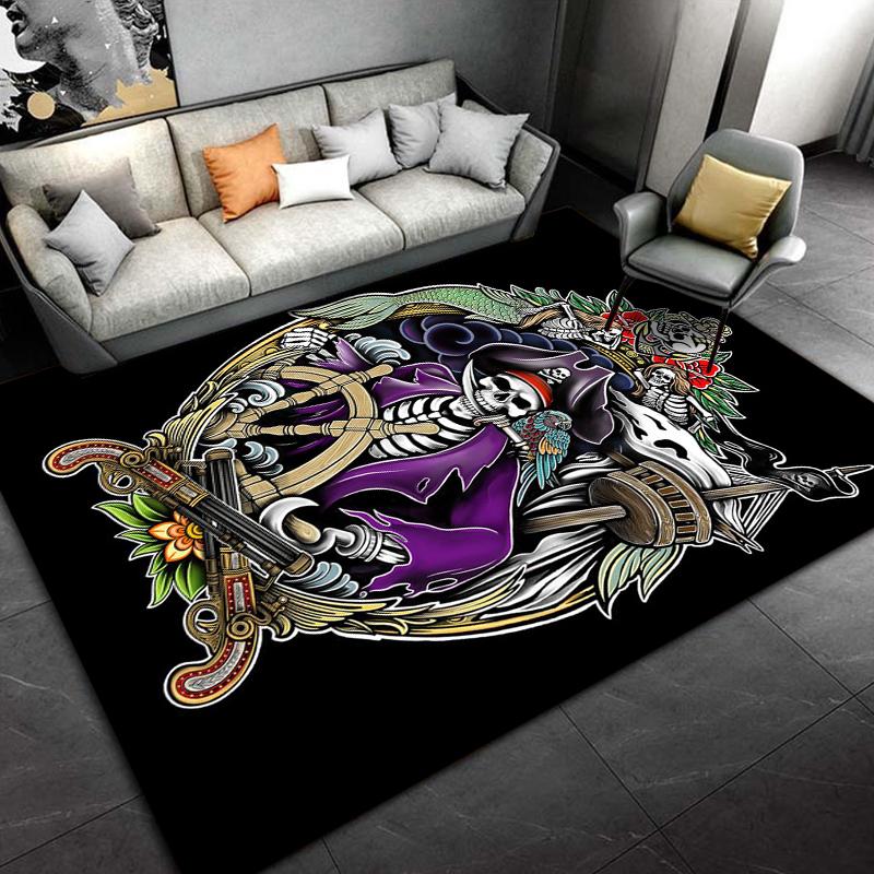 Skeleton Sea Pirate Pattern Rug Carpet for Living Room Bathroom Mat Creative Doormat Carpet for Bedroom Home Decor Play Mats