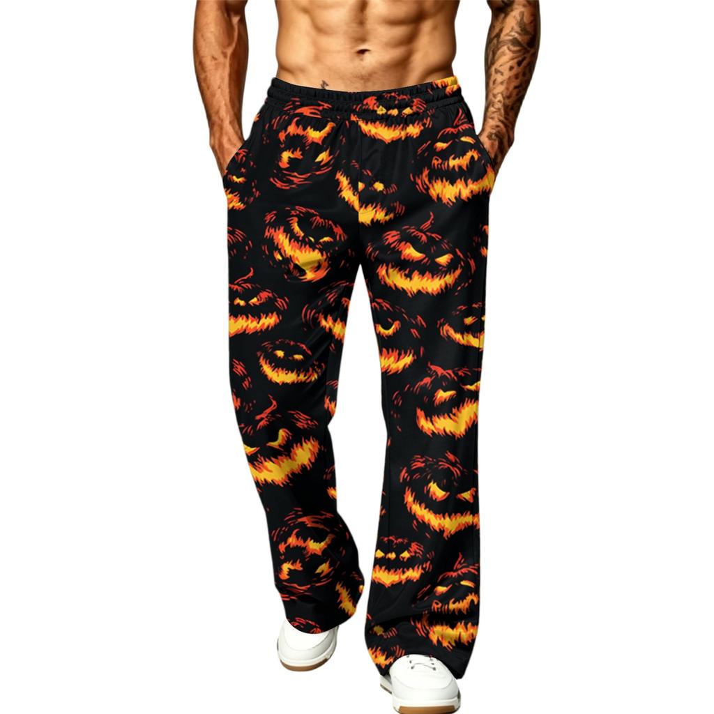 Men's Loose Wide Leg Cargo Jogger Pants with Pockets Halloween Print for Casual Outdoor Wear