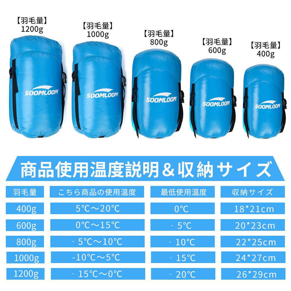 Soomloom Premium 650FP Down Sleeping for Outdoor Disaster and Evacuation 800g Down Mummy-Style Bag, Waterproof, Hiking, Camping, Activities,