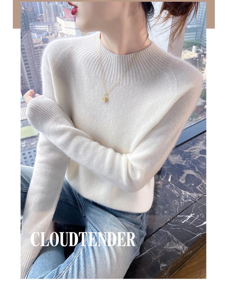 100% Pure Wool Thick Knit Half-High Neck Sweater - Luxurious Cashmere Base Layer for Autumn/Winter