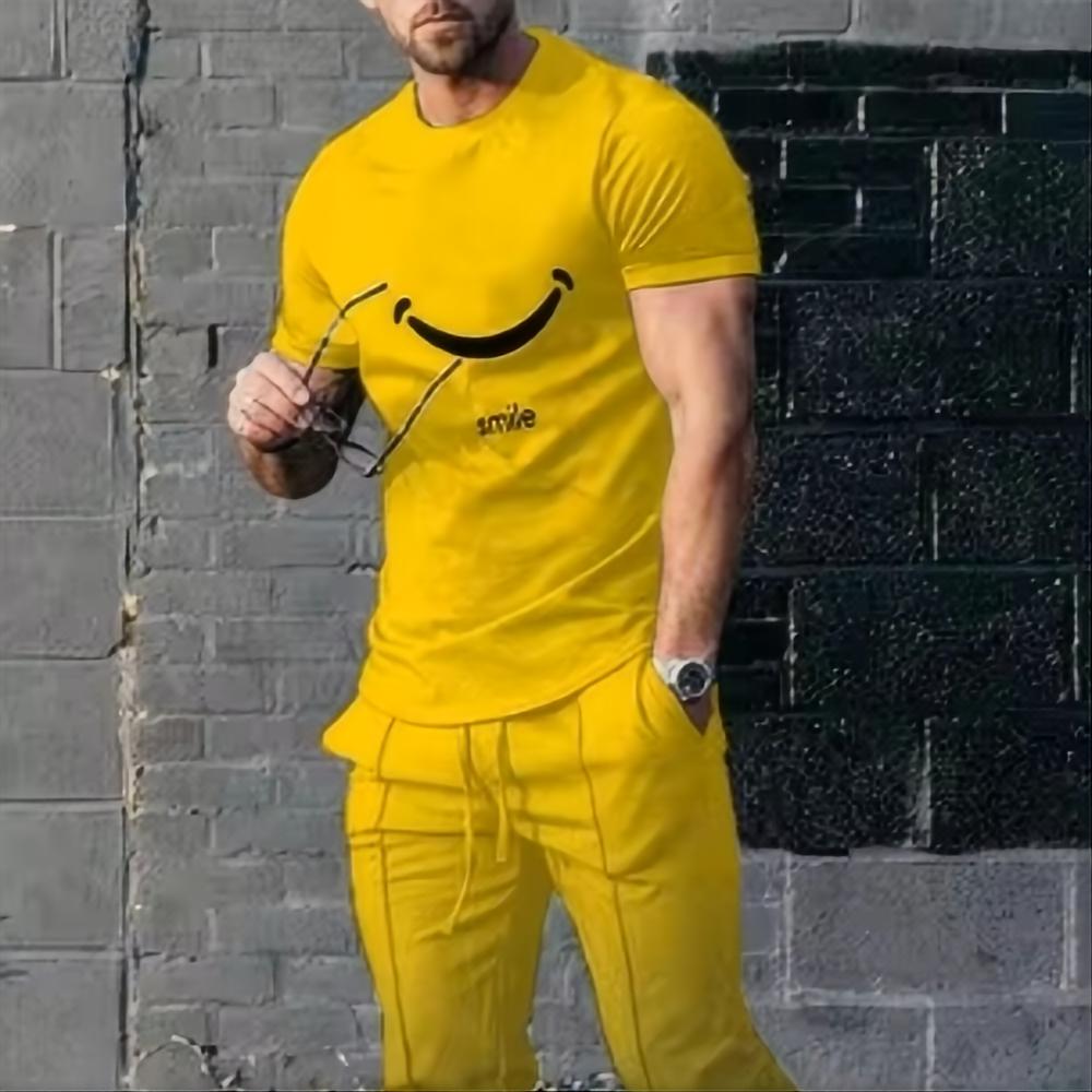 Men's Summer Fashion Sports Set Trendy 3D Printed Sports Set Casual Jogging Street Wear Short Sleeve T-shirt Long Pants 2-piece