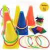 Ring Toss Sensory Training Set: Plastic Rings, Obstacle Barrels & Ice Cream Cone Rings for Outdoor Play