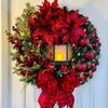 45cm Christmas Decoration Golden Wreath With Lamp For Front Door Red Ball Flower Garland Xmas Ornament Window Wall Hanging Decor