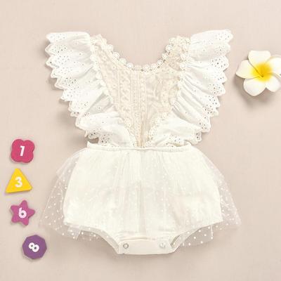 Infant Newborn Baby Girls Lace Ruched Ruffles Bodysuit Romper Clothes Outfit