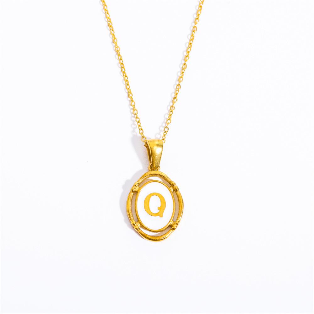 Titanium Steel 26 Letter Pendant Oval Necklace First Letter Word Necklace 26 Letter Electroplated Real Gold