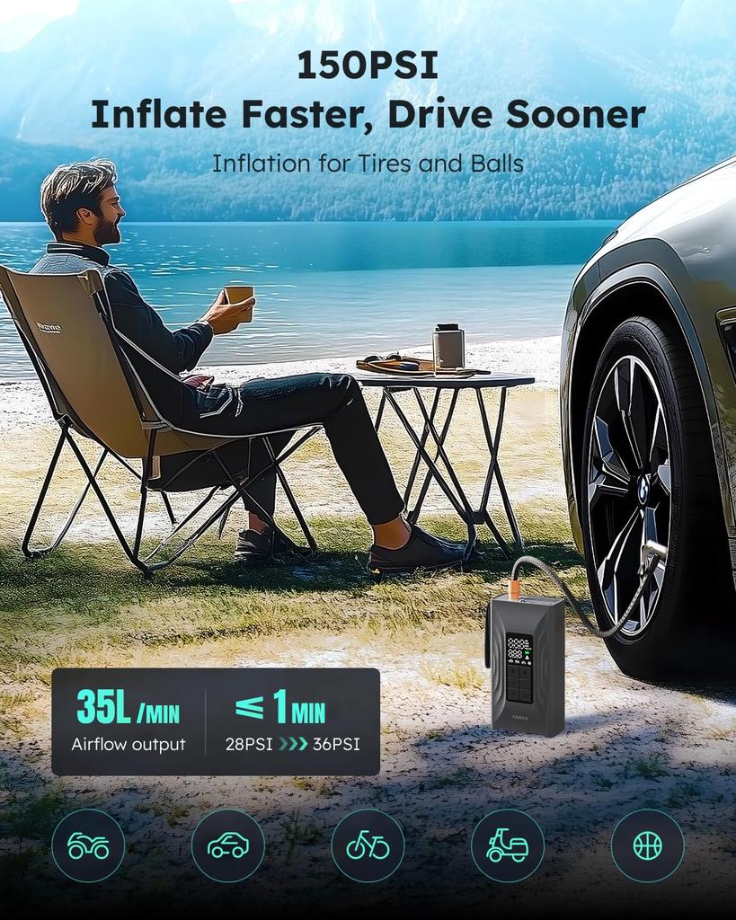 ASMAX T20 Jump Elektrická vzduchová pumpa pro 12V 4000A Špičkový startér motoru pro 150 PSI Nouzový start motoru pro 12000mAh Velký Kompatibilní až do 9L
