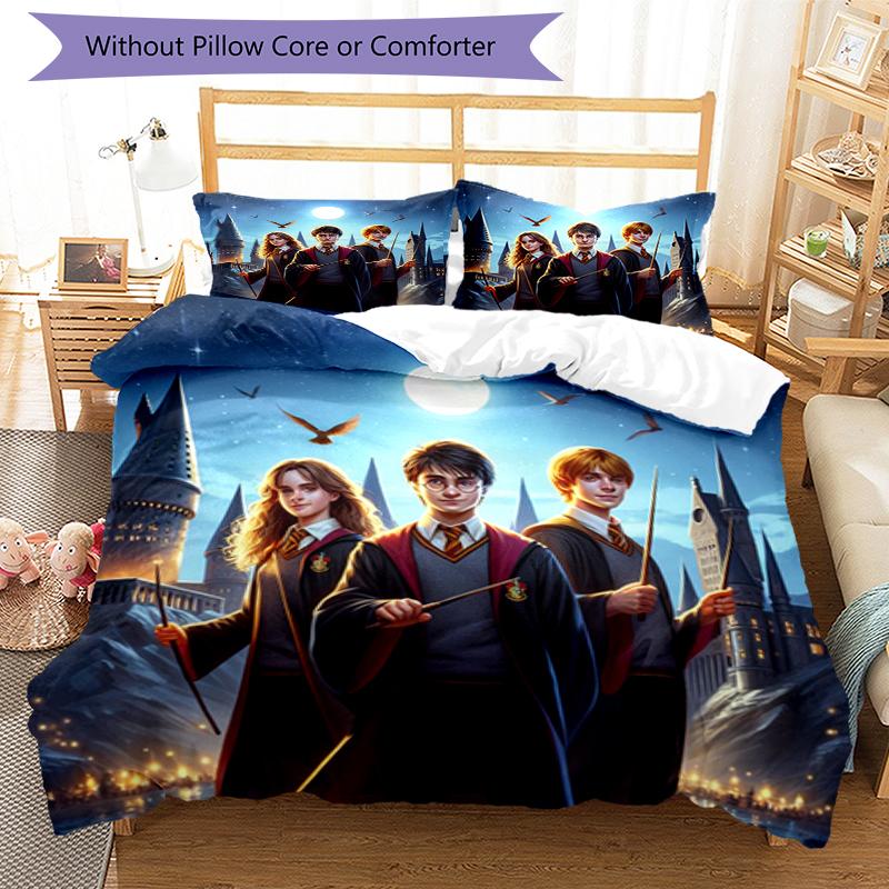 3pcs Harry Potter Bedding Set Duvet Cover Closure Includes 1 Duvet Cover & 2 Pillowcases, Soft and Comfortable for All Seasons.