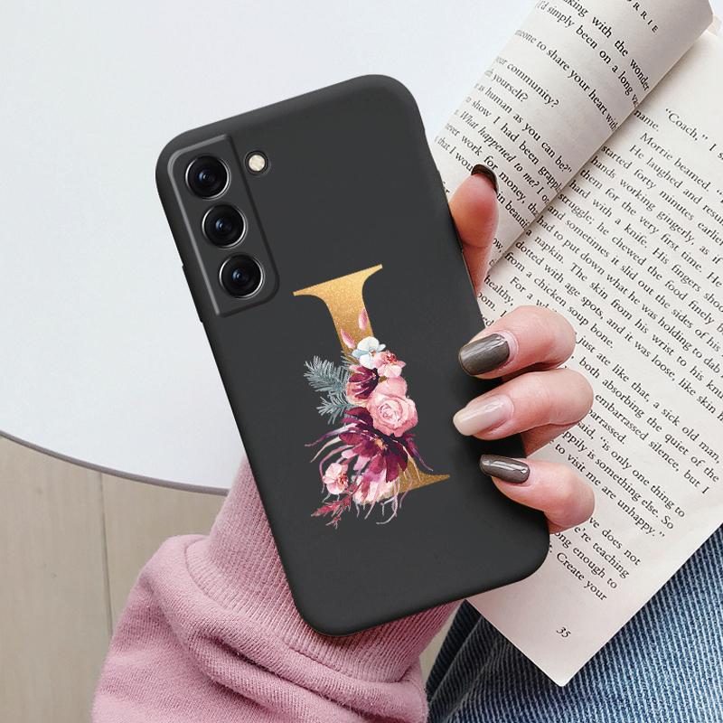 For Samsung Galaxy S22 S 22 Plus Case Flower Gold Letter A Z Soft Silicone Phone Cover For Samsung S22 Ultra Bumper S22+ Shell
