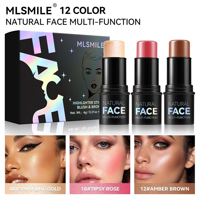 MLSMILE Contour & Highlight Stick Set: Concealer, Blush, Sculpting Shadow, Under-Eye Pen, Matte.