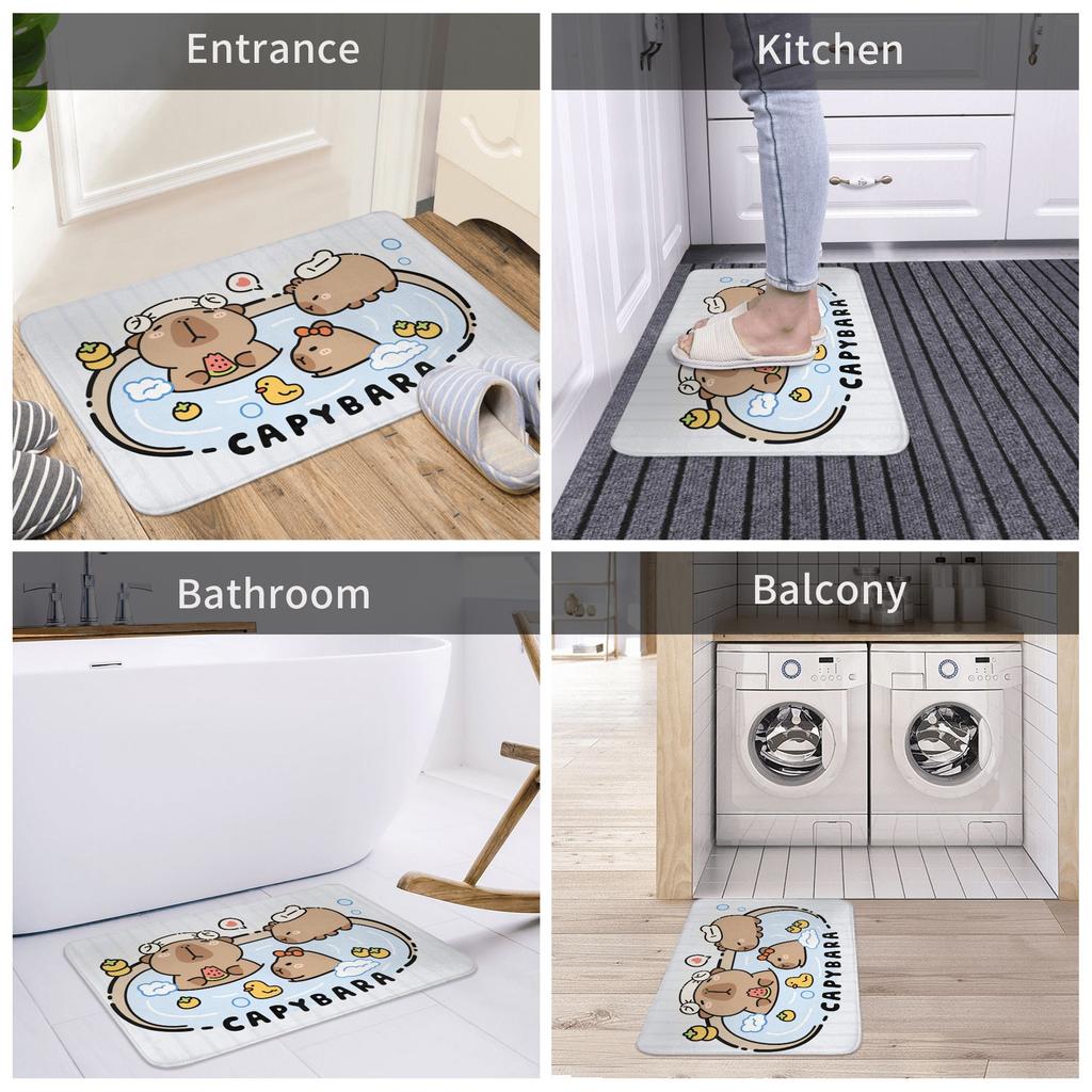 Cute Cartoon Capybara Welcome Front Door Mat Anti-Slip Outdoor Waterproof Doormat Kitchen Balcony Entrance Rug Carpet