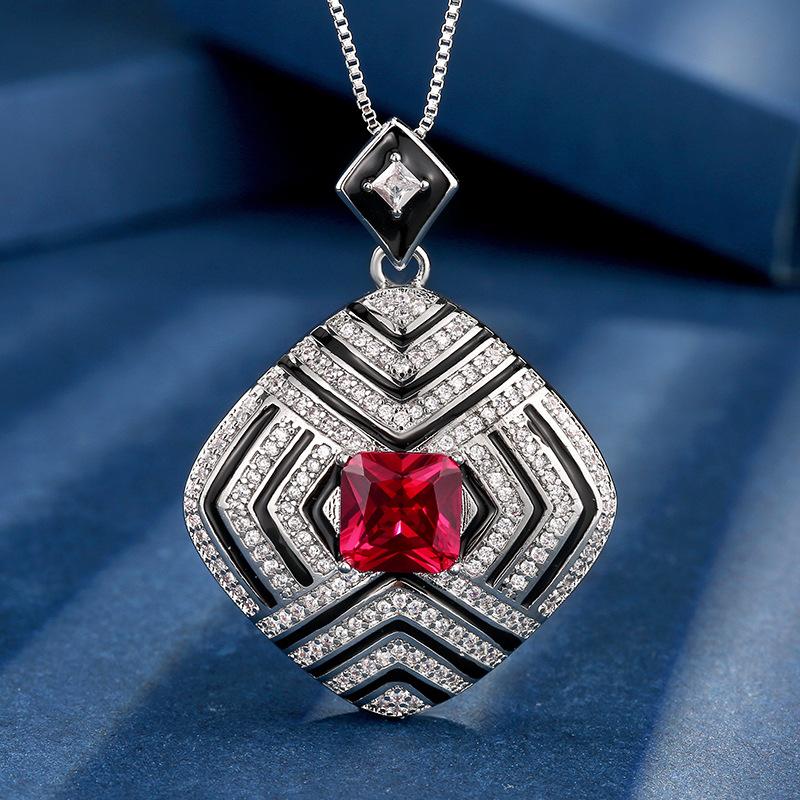 Jewelry Copper Bottom Gold-Plated Retro Simulation Red Corundum Princess Square Personalized Set Main 8 * 8