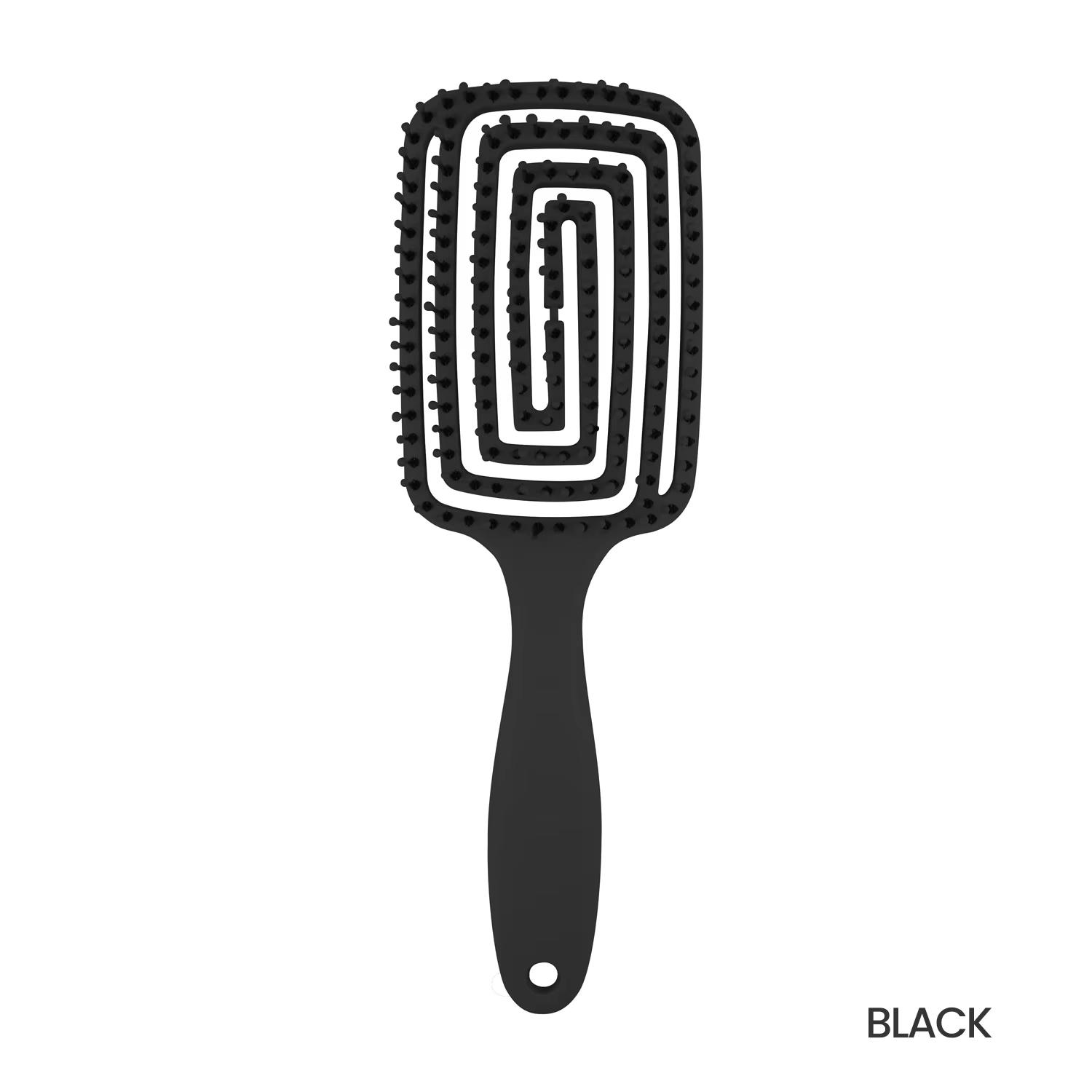 Pro Curved Vent Styling Brushes for Women Wet Dry Curly Thick Hair Anti-static Detangler Paddle Brush With Nylon Bristles чёрный