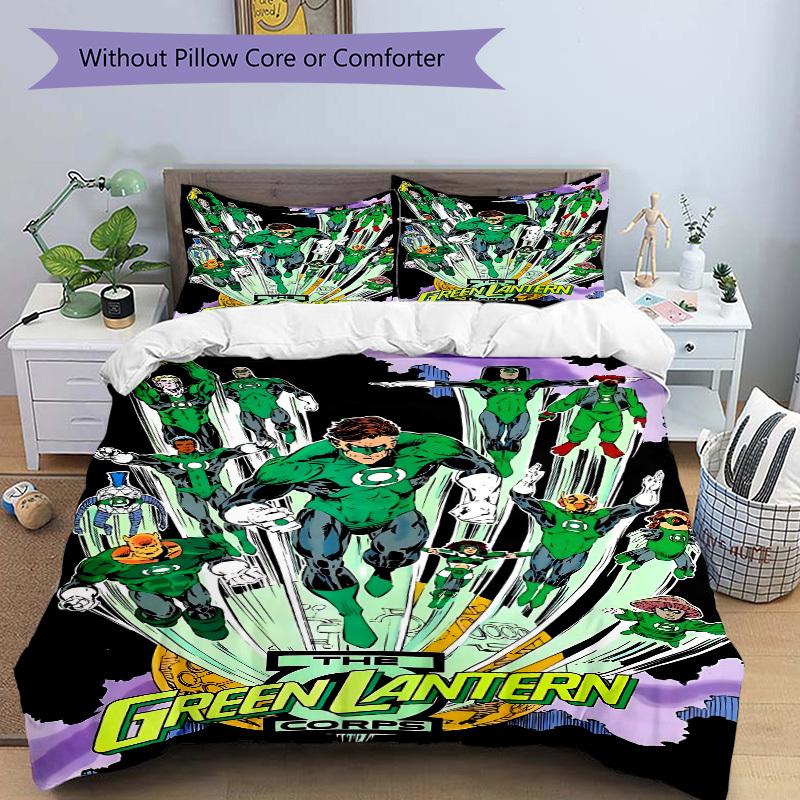 3-teiliges Green Lantern Corps Bettwäsche-Set, weicher und bequemer Bettbezug, für Schlafzimmer und Gästezimmer (1 x Bettbezug + 2 x Kissenbezüge, ohne