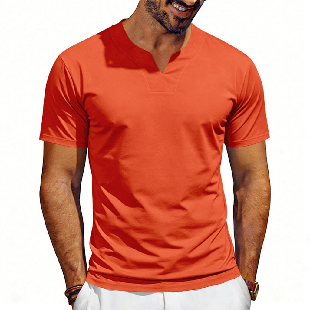 Herren V-Ausschnitt Jersey-Shirt Kurzarm Lockerer Schnitt Atmungsaktiv Schnelltrocknendes Gewebe Lässiges Sommer-Top
