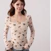 Trendy Pure Desire Slim-Fit U-Neck Printed Puppy Long-Sleeve T-Shirt for Women