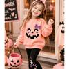 Girls' Halloween Pumpkin Casual Comfortable Soft Loose Pullover Sweatshirt and Leggings 2-Piece Set, New Autumn/Winter, Playful, Sweet and Cool Style