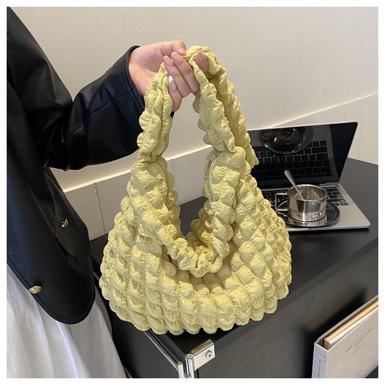 

2024 Корейская Девичья Сумка-облако с драпировкой на плечо подмышку - Однотонная сумка для поездок на работу и для шопинга жёлтый