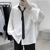 Spring Men Black Long-sleeved Shirts Men Korean Comfortable Blouses Male Harajuku Casual Loose Single Breasted Shirt
