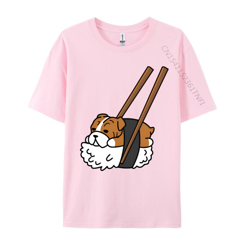 Funny Sushi English Bulldog Tshirt Vintage Tshirt Oversized Cool Tops Tees Cotton T Shirt for Students Crazy