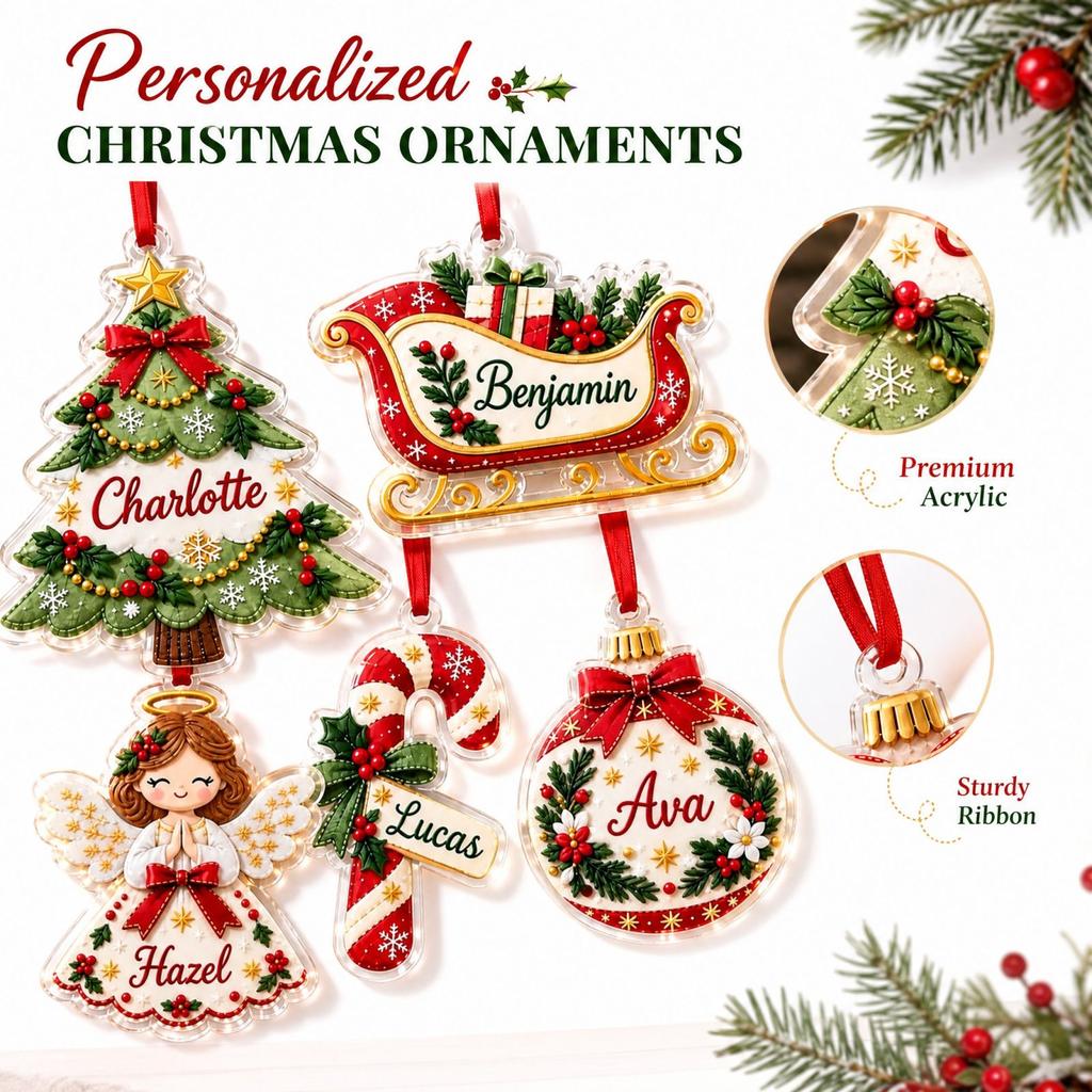 Christmas Gift Box Acrylic 2D Flat Hanging Ornament for Christmas Tree and Holiday Decor