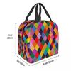 Mardi Gras Harlequin Plaid Playing Cards Rhombi Insulated Lunch Bag for Women Office Cooler Thermal Food Box Tote Lunch Boxes