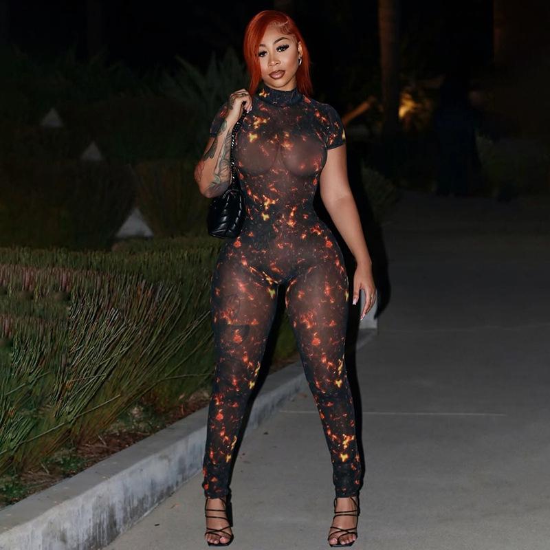 Salopetă de vară 2025 din plasă cu imprimeu digital, fără spate: Stilul stradal european și american