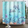Underwater World Theme Bathroom Shower Curtain Sharks Turtles Jellyfish Decor Waterproof Bathroom Polyester Curtain With Hooks