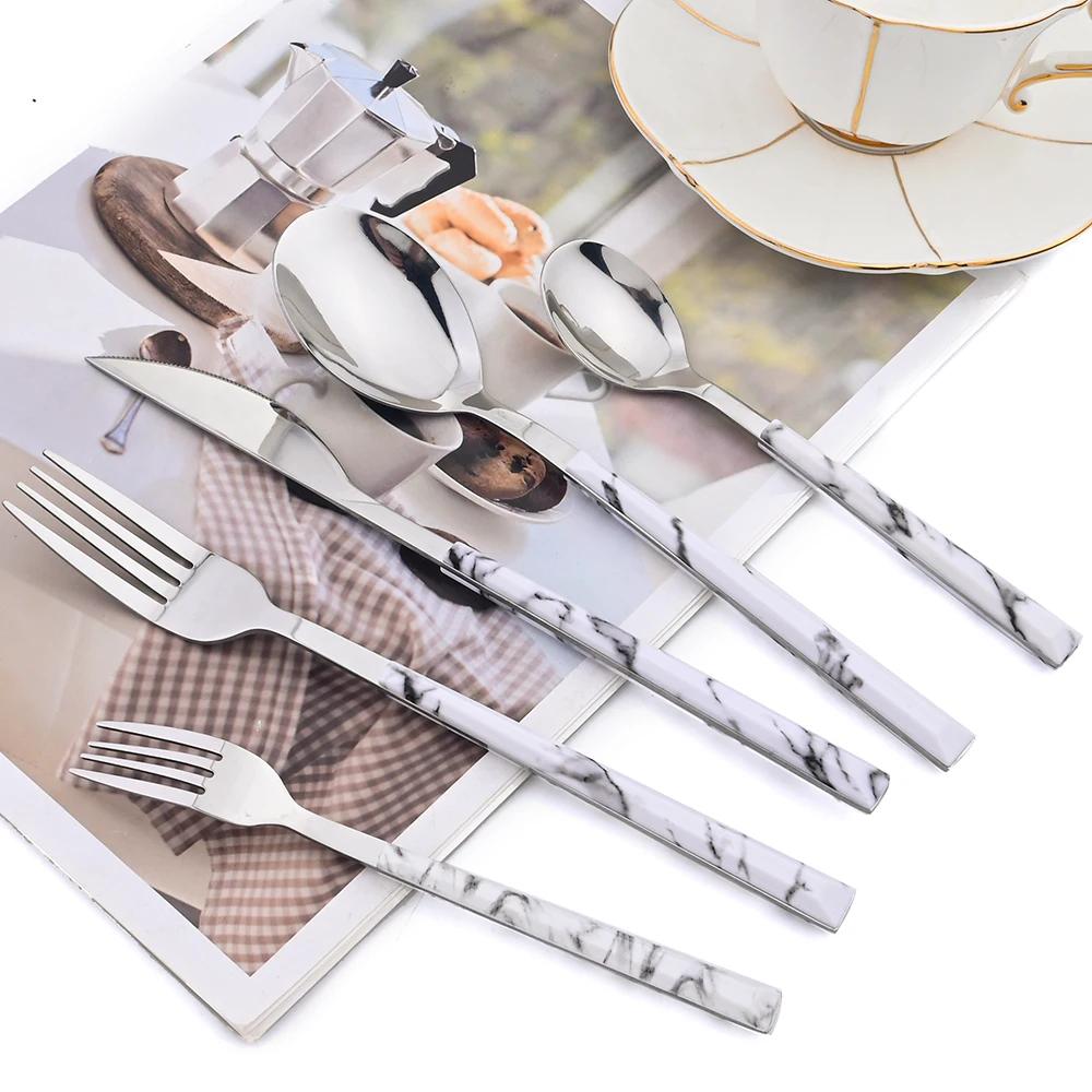 30Pcs Cutlery Set Stainless Steel Imitation Marble Flatware Fork Spoon Knife Dinner Kitchen Dinnerware Silverware Tableware Set