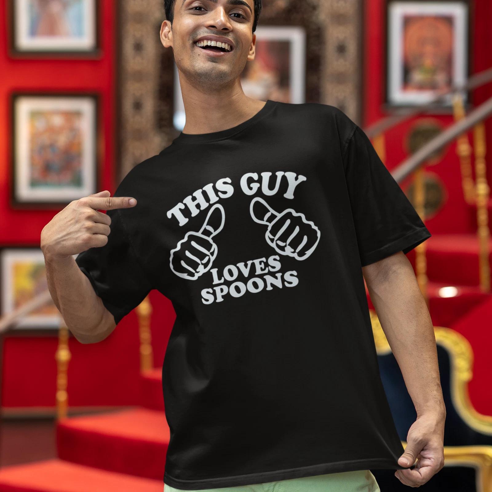 THIS GUY LOVES SPOONS T-Shirt (irreverent weird silly funny cutlery tea spoon) 2XL