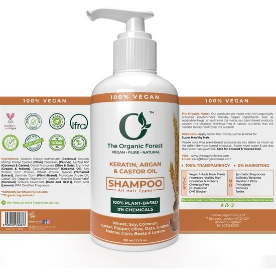 100% pflanzliches Keratin-Shampoo mit Rizinus- und marokkanischem Arganöl - Sulfat- und chemikalienfreies Bio-Shampoo für krauses, glänzendes