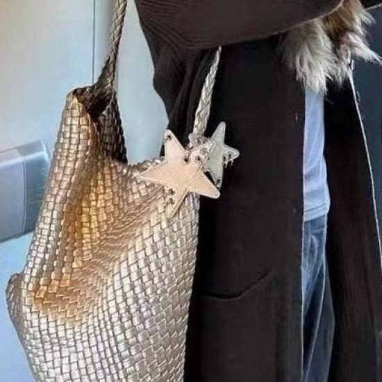 Champagne Color 2025 Super Popular Woven Tote Bag for Women Large Capacity High-end Handbag Shoulder Bucket Bag