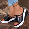 Square Toe Open Toe Platform Sandals Summer New Rhinestone Cutout Soft Sole Non-slip Wear-resistant Wedge Shoes