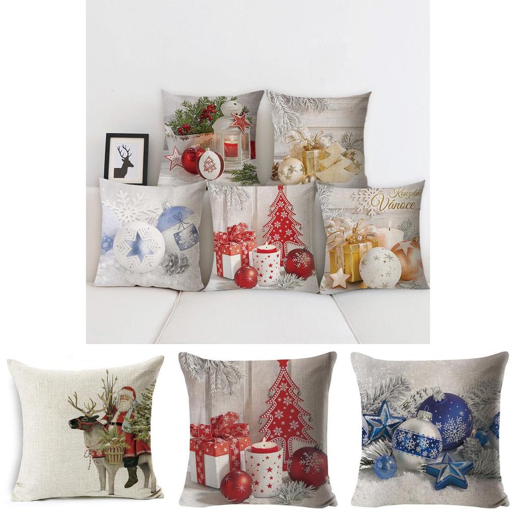 Luxurious 18" Merry Christmas Pillow Case Cotton Linen Cushion Cover For Home Decor