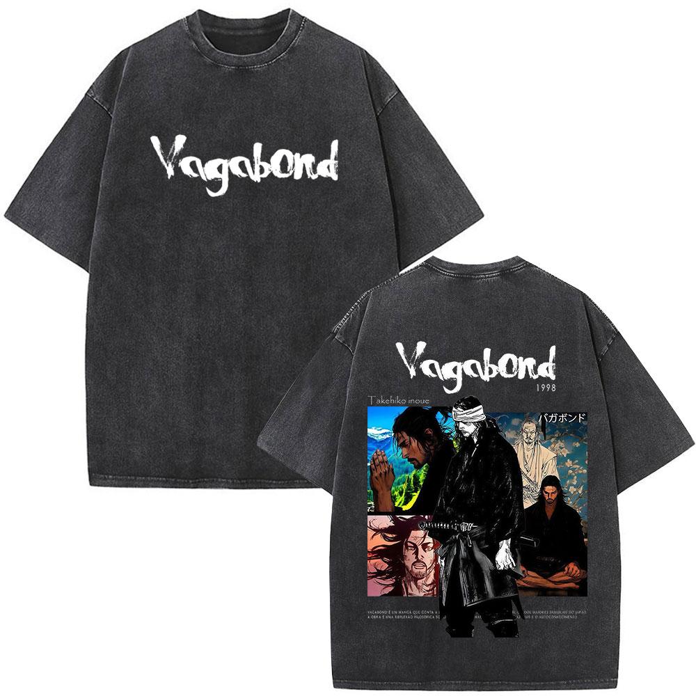 Anime Vagabond Miyamoto Musashi Vintage Washed T-shirts Men Women Clothing Fashion Casual Cotton Short Sleeve Oversized T Shirts S