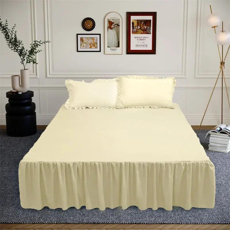 40cm Large Skirt Bed Skirt Single Double Machine Washable Single Piece Fitted Sheet Korean Style Bed Sheets Non Slip Bed Covers