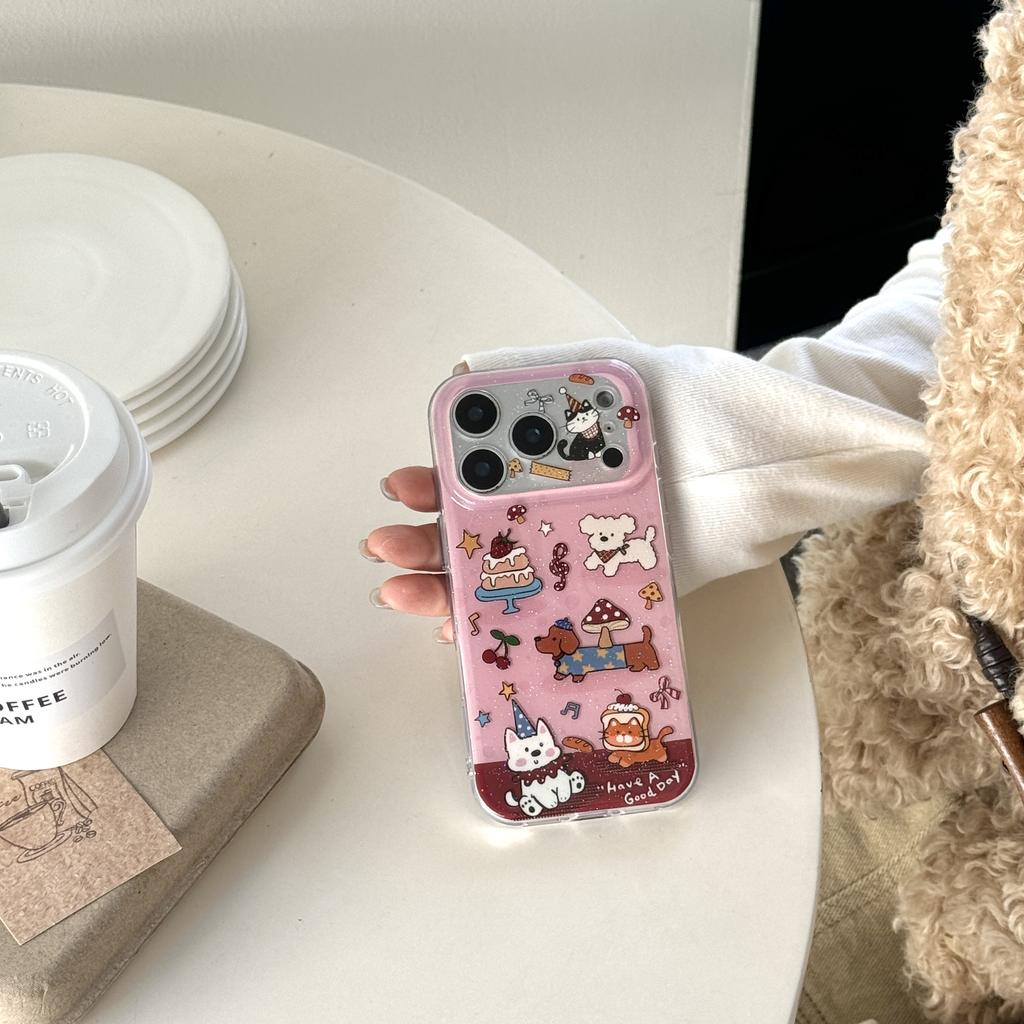Cute Pink Animal Sparkly Cartoon with Beaded Wrist Chain Phone Case for iPhone 17 16 15 14 11 12 13 Pro Max Plus Back Cover