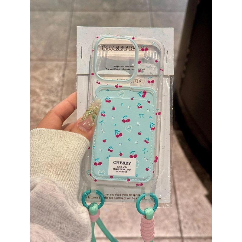 

Full screen Cherry Lanyard Card Case Suitable for Iphone16 Phone Case IPhone 15 Protective Case 14 Fresh and Clean 13 Women s Style Apple 17PROMAX