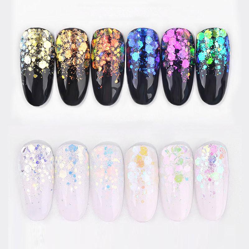 6 Pcs/Set Nail Art Sequins Different Size Glitter Powder Manicure Decoral Tips Polish Nail Stickers Mixed Design Case Set