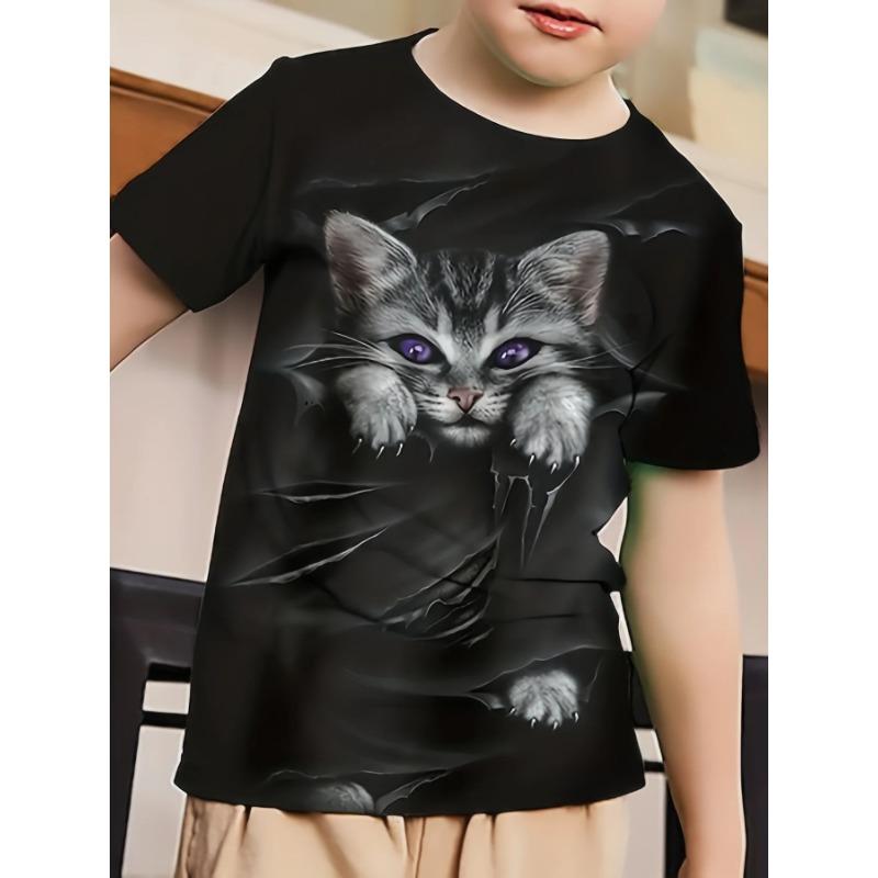 Summer Kids Cartoon Cats Tops Tees 3D Print Child T-shirt Children Fashion Short Sleeve Clothing Boys Girls Casual Streetwear