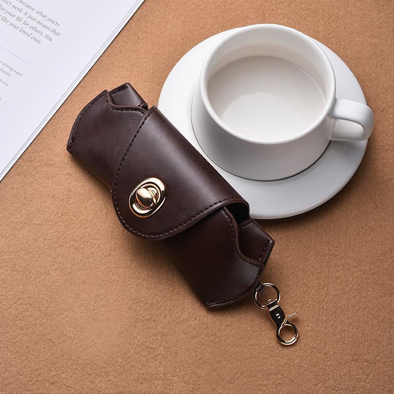 Glasses bag men and women with tower buckle business commuter leather glasses bag wear-proof storage bag