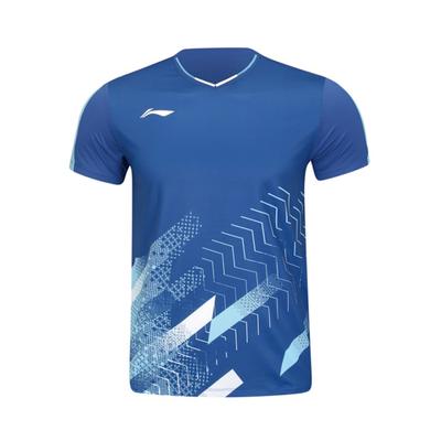 Competition Day Series Summer Quick-Dry Comfortable Stylish Short Sleeve Badminton Shirt Men Tops Ceramic-Blue AAYV043-4