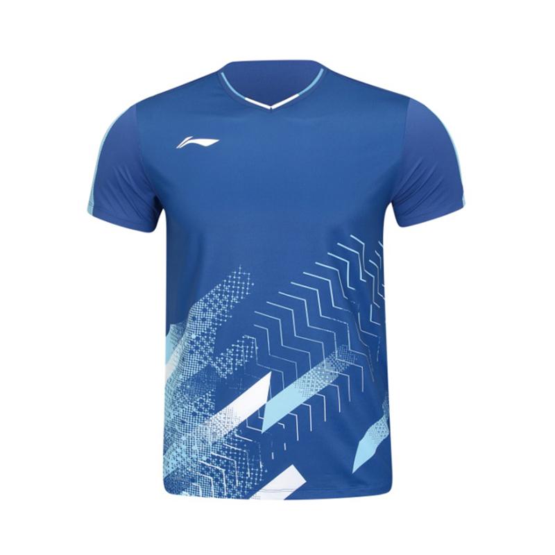 Li-Ning Competition Day Series Summer Quick-Dry Comfortable Stylish Short Sleeve Badminton Shirt Men Tops Ceramic-Blue AAYV043-4