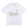 T-shirt a maniche corte trendy transfrontaliera 23SS del marchio RHUDE con micro-etichetta e stampa di lettere per uomo e donna, stile high street americano, vestibilità larga, per coppia