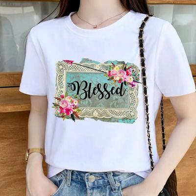 90s Korean Floral Women's Clothing Printed T-shirt Pattern T-shirt Top T-shirt Summer Women's Shirt
