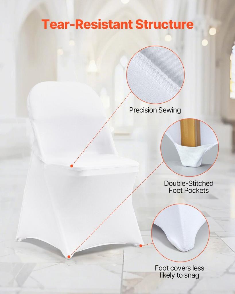 White Stretch Spandex Chair Covers - 30 PCS, Folding Kitchen Chairs Cover, Universal Washable Slipcovers Protector, Removable Chair Seat Covers, for