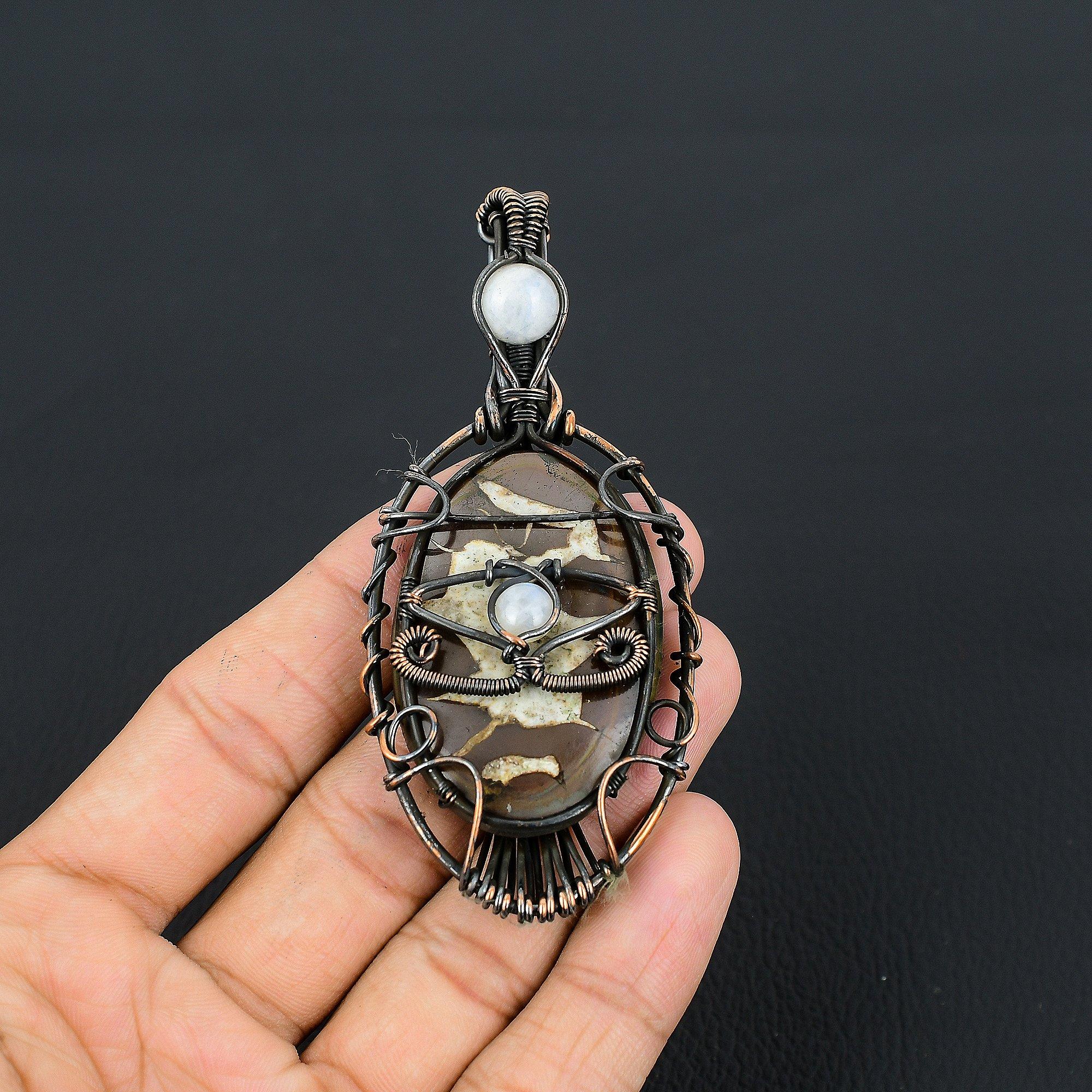 

Mudcrack Fossil Pendant, Handmade Gemstone 999 Copper Wire Wrapped Pendant Antique Jewelry, For Gift Silver Jewelry 2.55 Inches