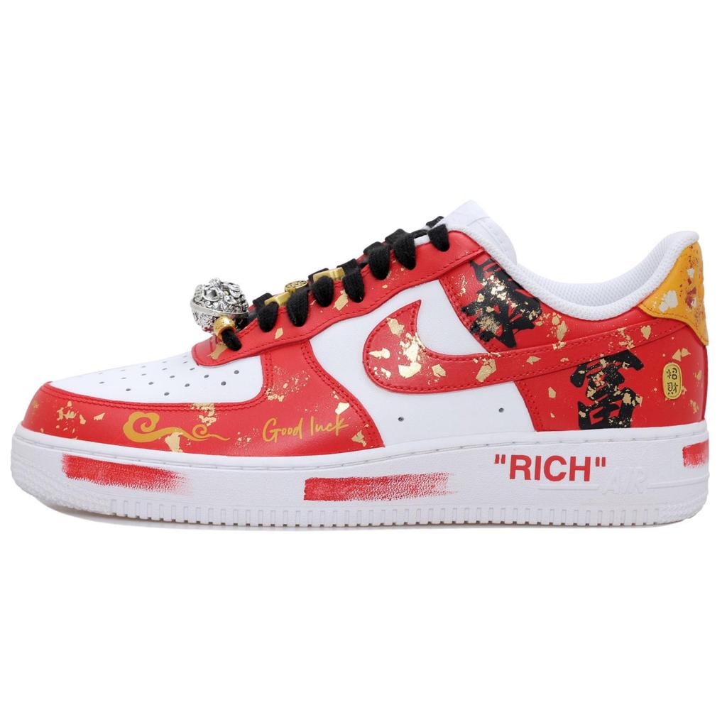 Nike Air Force 1 Low Wealth Blessing Slip Resistant Abrasion Resistant Low Top Skateboard Shoes Men's White Red CW2288-111(Team69-SBOX)
